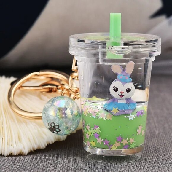 Green Kawaii Keychains Cute Bunny Liquid Keychains NEW - Picture 1 of 1
